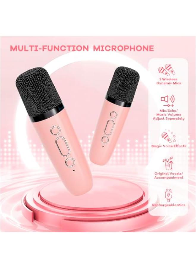 Mini Karaoke Machine for Kids Adults, Portable Bluetooth Speaker with 2 Wireless Microphones,Toys Birthday Gifts for Girls Ages 4, 5, 6, 7, 8,9,10,11,12+ Years Old Toddler Teens (Lightpink)