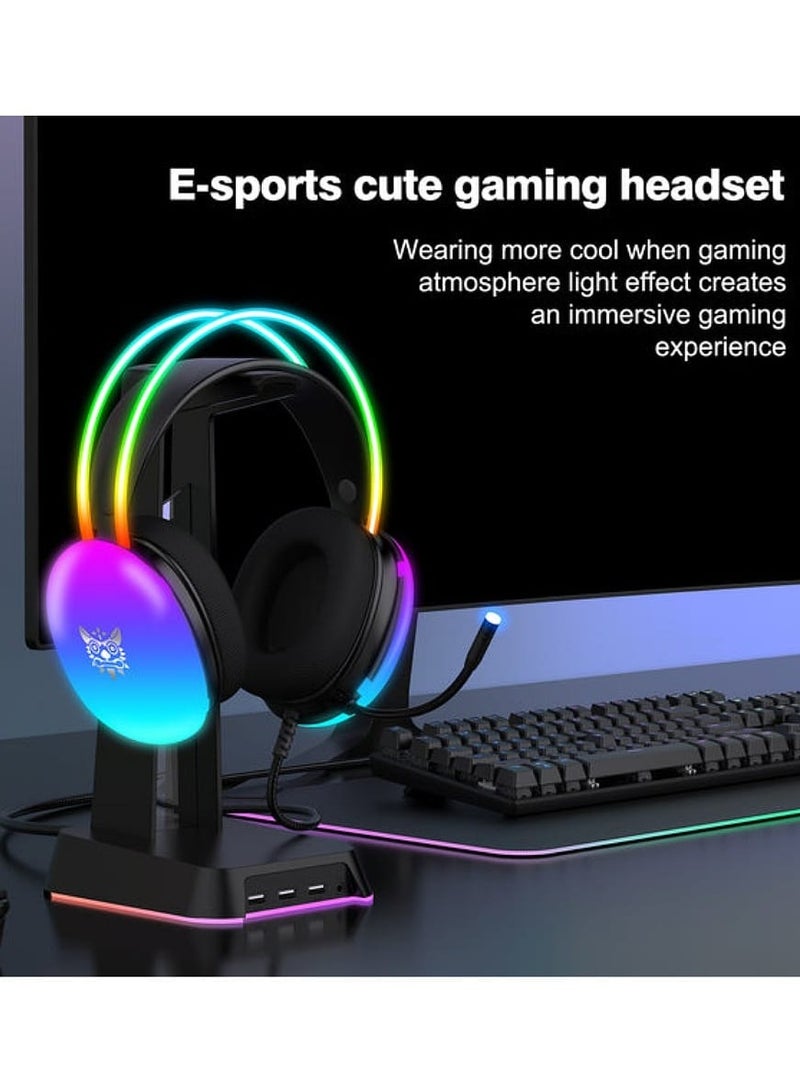 X25 Professional Gaming Headset USB+3.5 RGB Light 3D Stereo Noise Cancellation Multi Platform Compatibility With Microphone for PS4/PS5/XOne/XSeries/NSwitch/PC