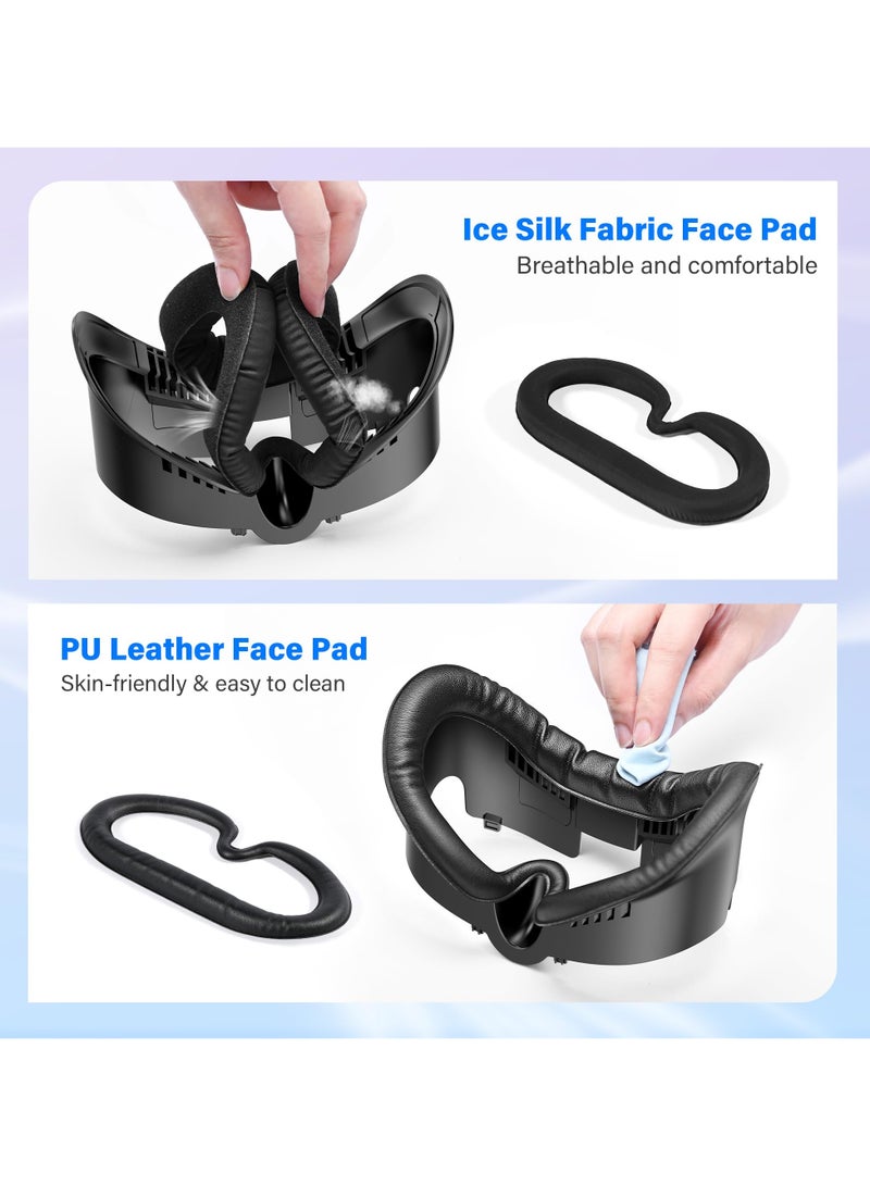 VR Facial Interface and Face Pad for Meta Quest 3, Replaceable Ice Silk Lycra & Sweat-Proof PU Leather Pad,with Air-Circulation Design Facial Interface Accessories for Oculus Meta Quest 3