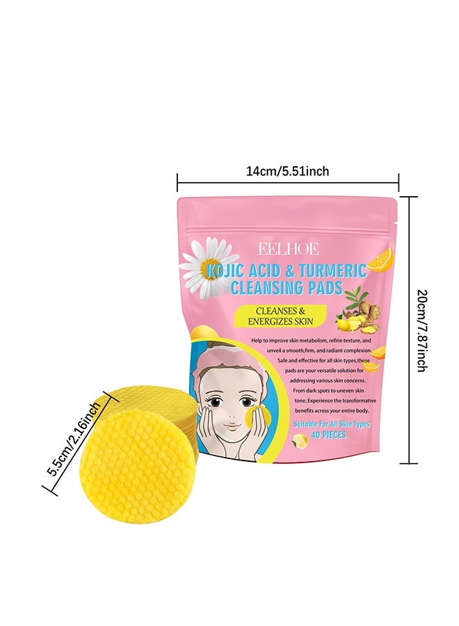 Kojic Acid Turmeric Cleansing Pads- Face Pore Cleaner Minimizer Acne Treatment, Chemical Peel Solution For Dark Spots, Breakouts, Scars, Reduce Wrinkle Lines 40 Pieces