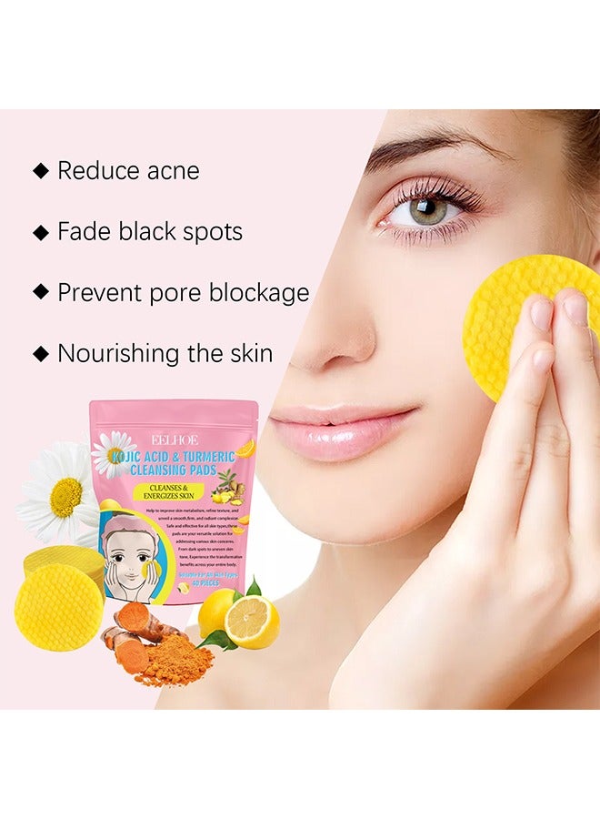 Kojic Acid Turmeric Cleansing Pads- Face Pore Cleaner Minimizer Acne Treatment, Chemical Peel Solution For Dark Spots, Breakouts, Scars, Reduce Wrinkle Lines 40 Pieces