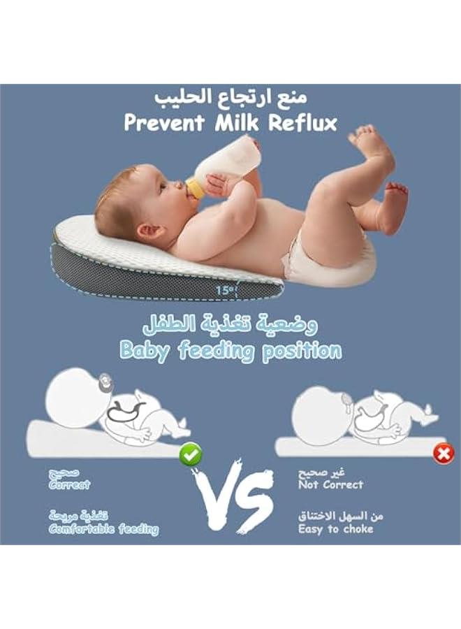 Baby Wedge Pillow Anti-Spit Milk Feeding Pillow for Reflux Sleeping Nursery Infant Square Crib 15 Inclination Mattress With Removable Cover Memory Foam Cotton Wedge Cushion for Newborn Child