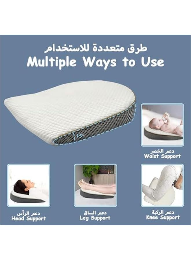 Baby Wedge Pillow Anti-Spit Milk Feeding Pillow for Reflux Sleeping Nursery Infant Square Crib 15 Inclination Mattress With Removable Cover Memory Foam Cotton Wedge Cushion for Newborn Child