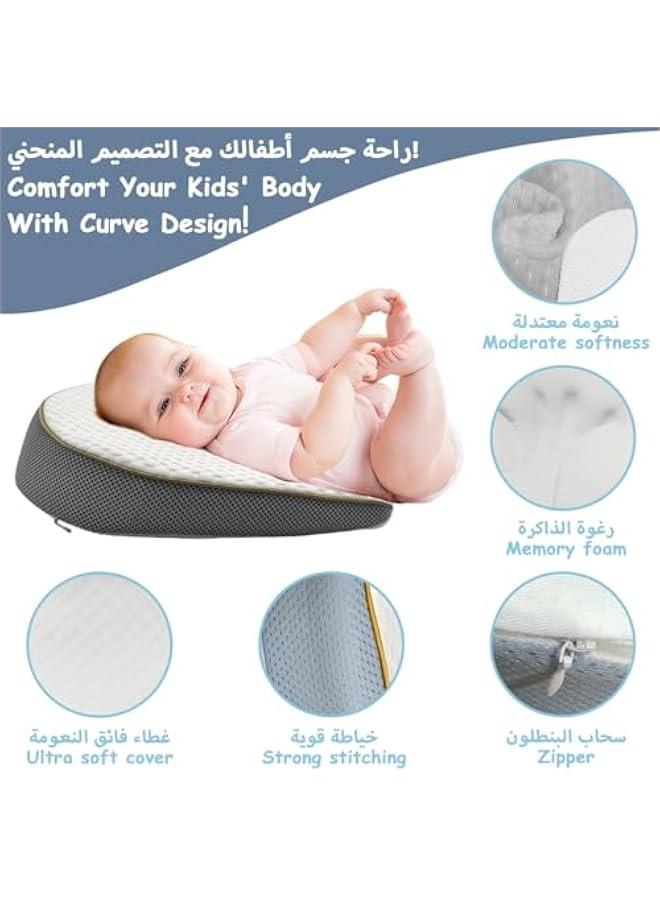 Baby Wedge Pillow Anti-Spit Milk Feeding Pillow for Reflux Sleeping Nursery Infant Square Crib 15 Inclination Mattress With Removable Cover Memory Foam Cotton Wedge Cushion for Newborn Child