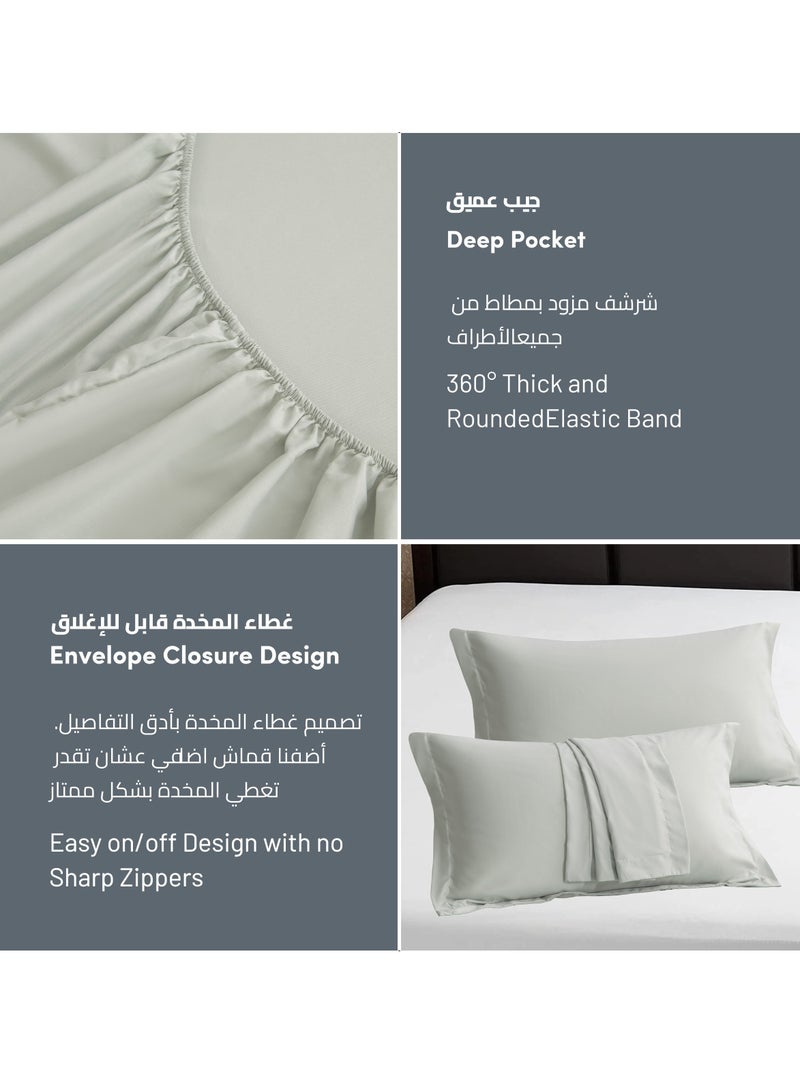 Bedding Fitted Sheet 2-Pcs Twin Size Solid Bed Sheet Set Fits(120x200CM) With Pillowcases And 30 CM Extra Deep Brushed Microfiber Bed Sheet,Mercury