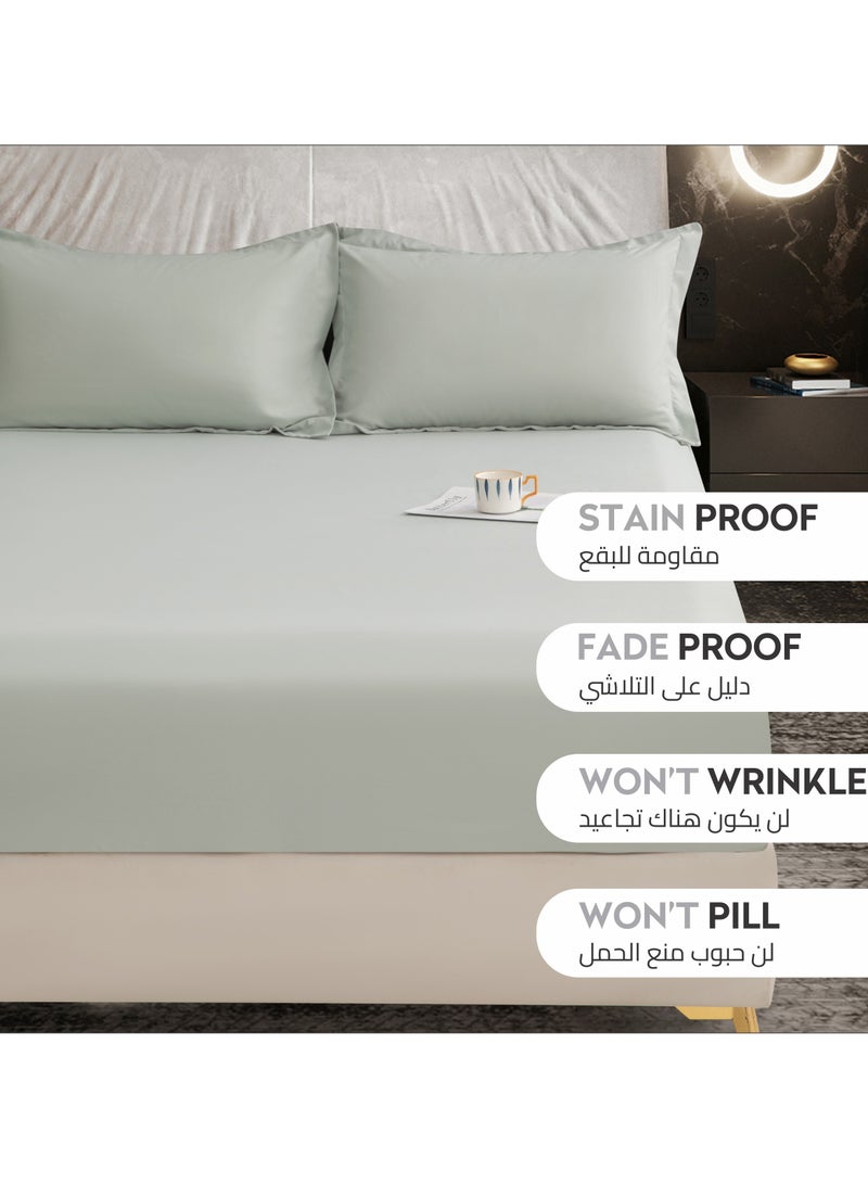 Bedding Fitted Sheet 2-Pcs Twin Size Solid Bed Sheet Set Fits(120x200CM) With Pillowcases And 30 CM Extra Deep Brushed Microfiber Bed Sheet,Mercury