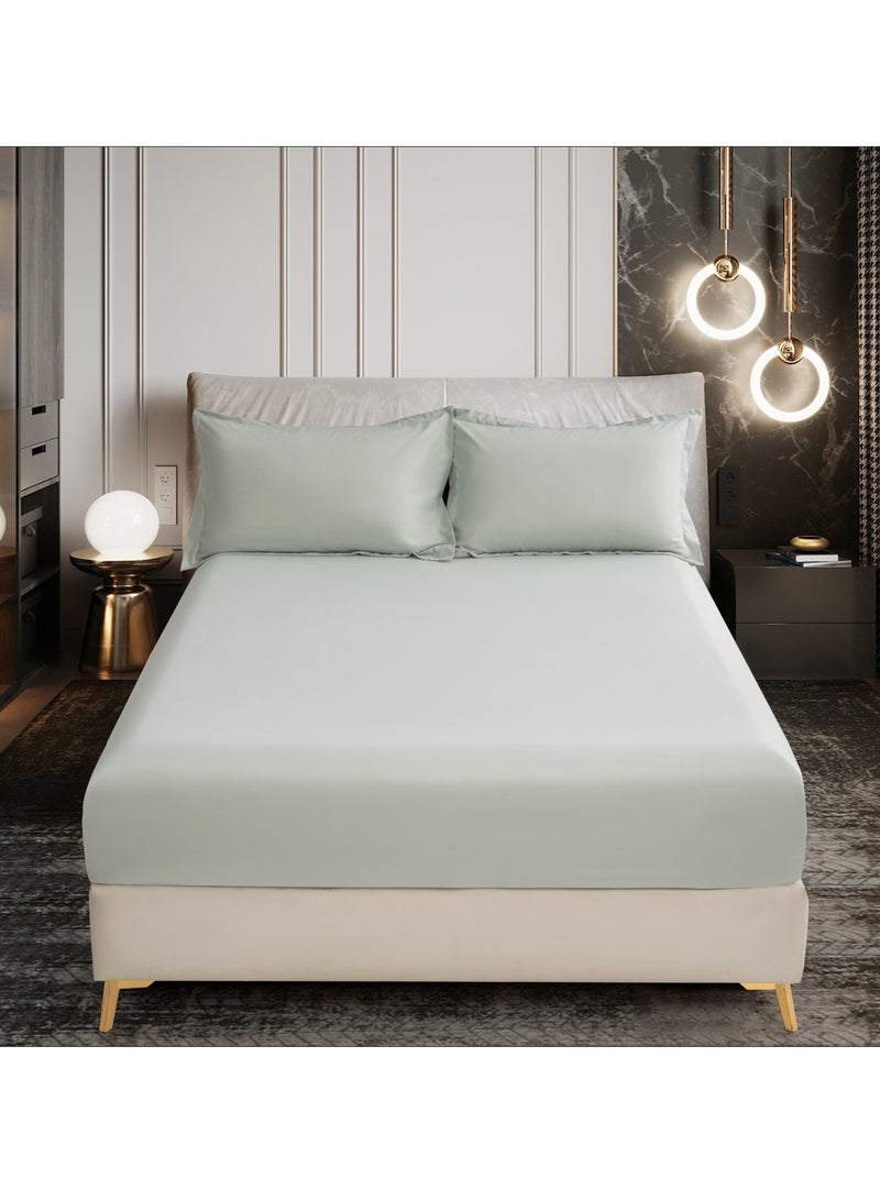 Bedding Fitted Sheet 2-Pcs Twin Size Solid Bed Sheet Set Fits(120x200CM) With Pillowcases And 30 CM Extra Deep Brushed Microfiber Bed Sheet,Mercury