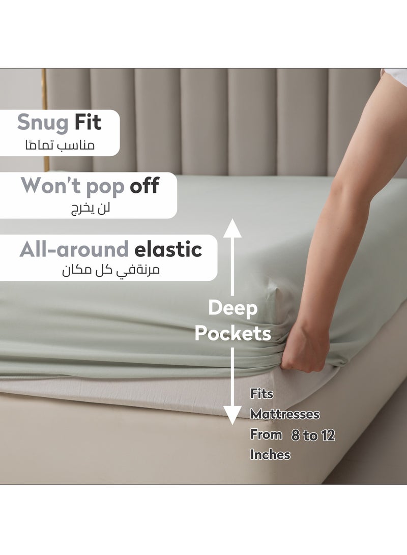 Bedding Fitted Sheet 2-Pcs Twin Size Solid Bed Sheet Set Fits(120x200CM) With Pillowcases And 30 CM Extra Deep Brushed Microfiber Bed Sheet,Mercury