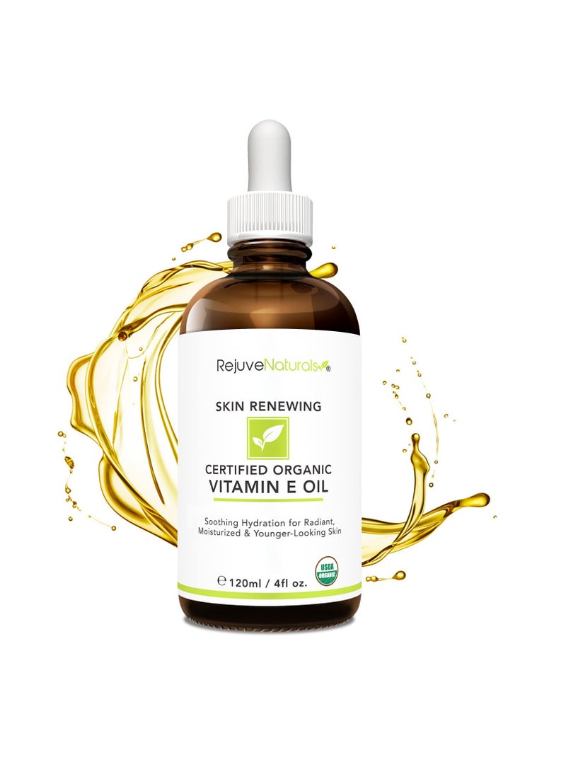 Vitamin E Oil - 100% All Natural & USDA Organic (LARGE 4oz Bottle) Repair Dry, Damaged Skin from Surgery & Acne, Age Spots & Wrinkles. For Radiant, Hydrated & Youthful Skin. Face & Body Moisturizer