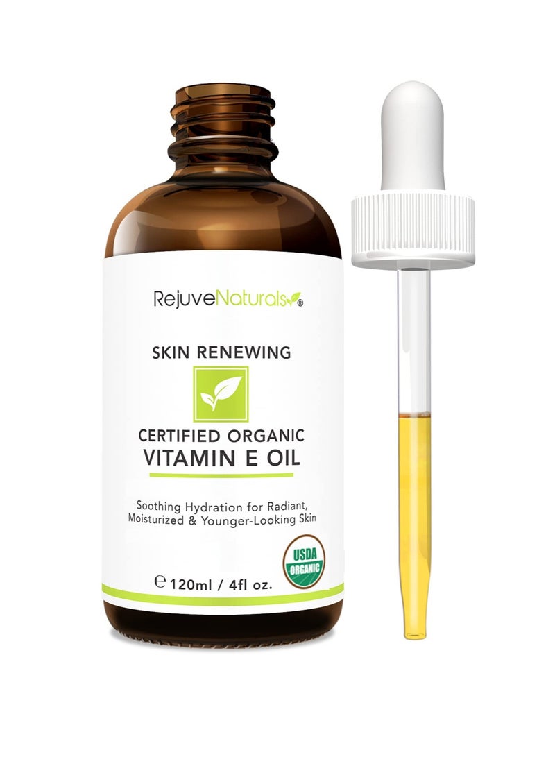 Vitamin E Oil - 100% All Natural & USDA Organic (LARGE 4oz Bottle) Repair Dry, Damaged Skin from Surgery & Acne, Age Spots & Wrinkles. For Radiant, Hydrated & Youthful Skin. Face & Body Moisturizer