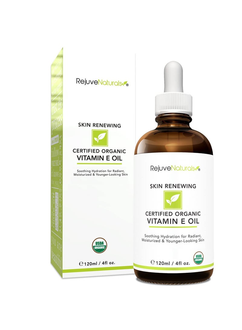 Vitamin E Oil - 100% All Natural & USDA Organic (LARGE 4oz Bottle) Repair Dry, Damaged Skin from Surgery & Acne, Age Spots & Wrinkles. For Radiant, Hydrated & Youthful Skin. Face & Body Moisturizer