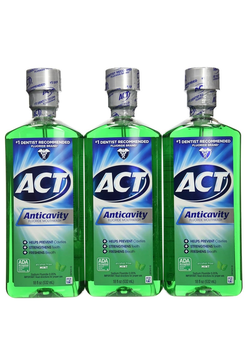 Act Anticavity Fluoride Mouthwash Mint 18 fl oz (Pack of 3)(Packaging May Vary)