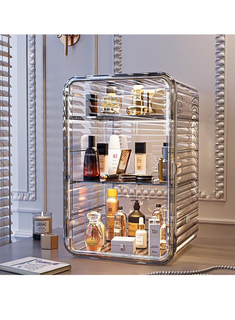 Makeup Organizer 3 Tier Luxury Countertop Cosmetic Storage Box with Multifunctional Makeup Jewelry Drawer Desktop Beauty Display Organiser Stand for Lipsticks Brushes Lotions