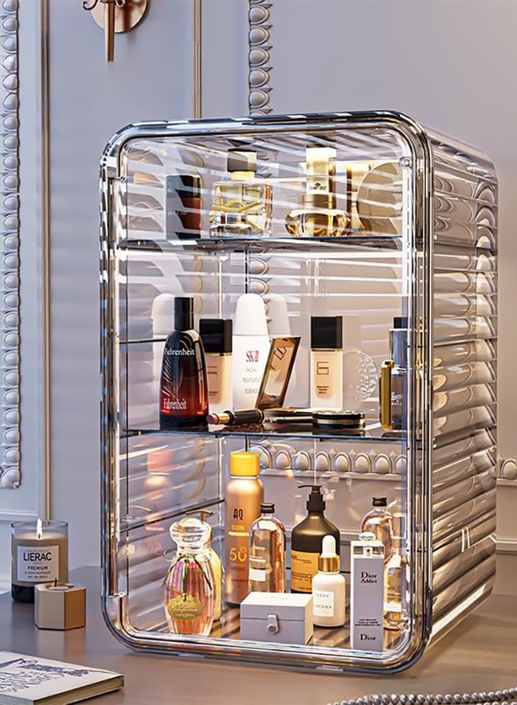 Makeup Organizer 3 Tier Luxury Countertop Cosmetic Storage Box with Multifunctional Makeup Jewelry Drawer Desktop Beauty Display Organiser Stand for Lipsticks Brushes Lotions