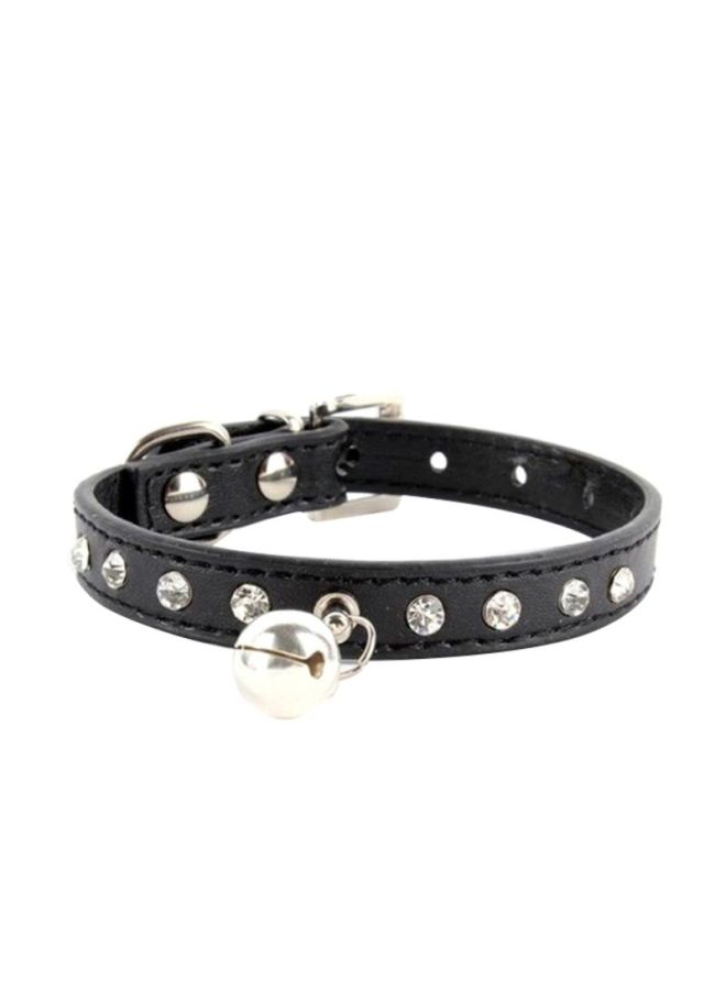 Faux Leather Rhinestone Pet Neck Strap Black/Silver