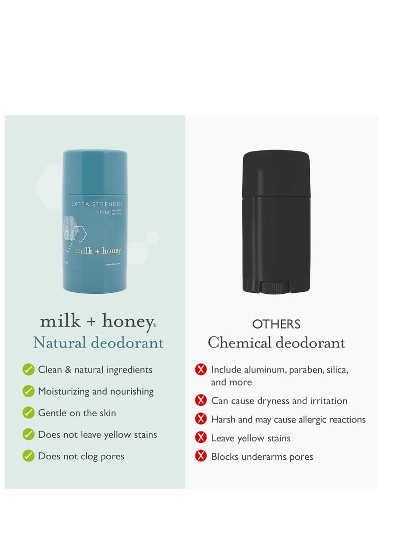 milk + honey Extra Strength Deodorant No. 09, Aluminum Free Deodorant for Women and Men, Natural Deodorant Gentle on the Skin, Lavender and Tea Tree scent