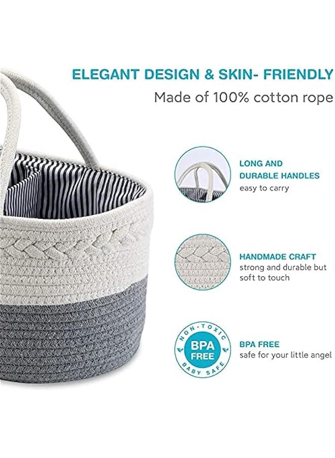 2 in 1 Baby Diaper Caddy Organizer, 100% Cotton Rope Diaper Storage Basket, Nursery Diaper Organizer for Newborn Boys Girls, Best Baby Shower Basket with Extra Wet/Dry Diaper Caddy Organizer