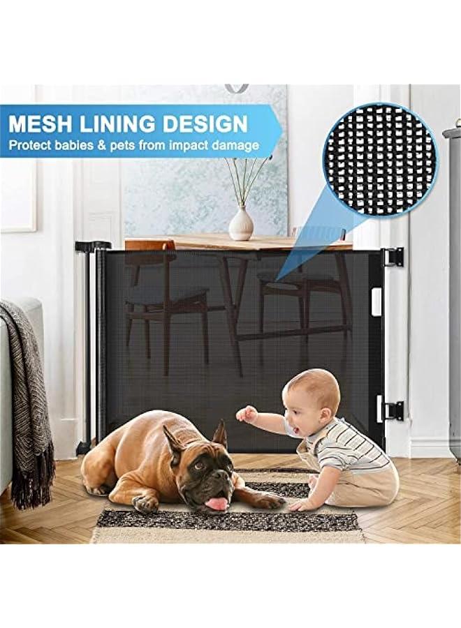 Retractable Baby Gate,  Mesh Safety Gate for Babies and Pets, Extra Wide Safety Baby Gate 86cm Tall & 150cm Wide(Need to Punch), Pet Dog Gate for doorways, Stairs, Indoor/Outdoor (Black)