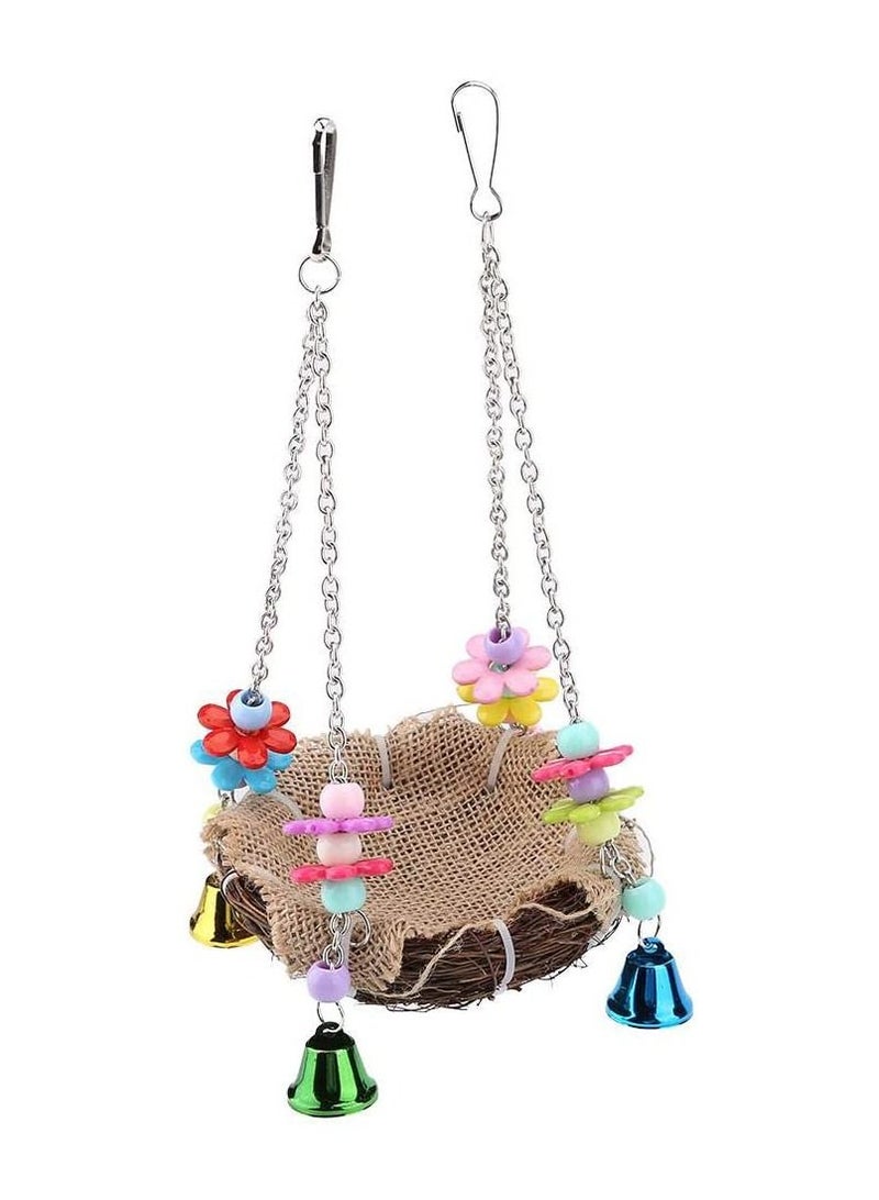 Hanging Bird Nest Bird Swing Toys with Bells Natural Rattan Winter Warm Nest Bird Cage Hammock for Cockatoo Macaw Grey Budgie Parakeet Cockatiel Lovebird Finch