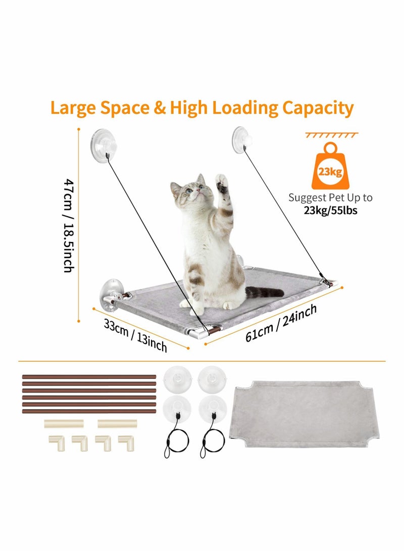 Cat Hammock, Cat Window Perch Hammock Bed for Indoor Large Cats, Cat Hammock Window Resting Seat Shelves with Sturdy Knob Suction Cups Holds Up to 50 lbs, Space-Saving and Easy to Assemble