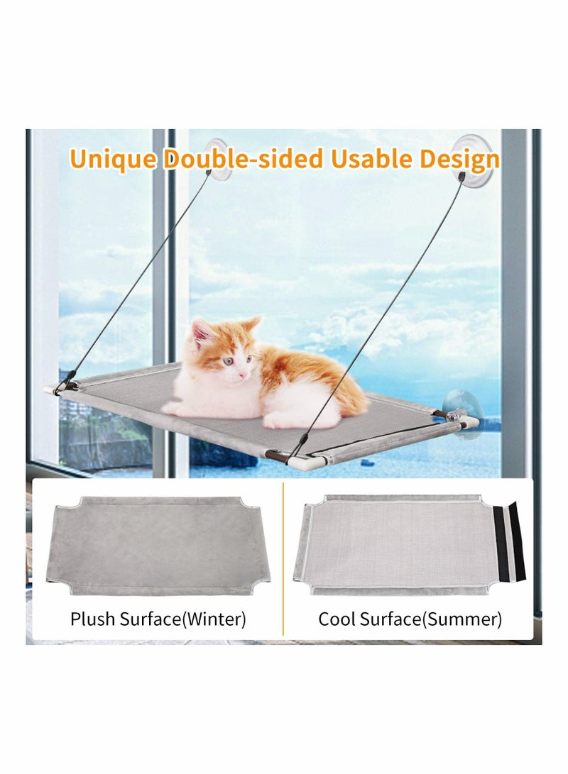 Cat Hammock, Cat Window Perch Hammock Bed for Indoor Large Cats, Cat Hammock Window Resting Seat Shelves with Sturdy Knob Suction Cups Holds Up to 50 lbs, Space-Saving and Easy to Assemble