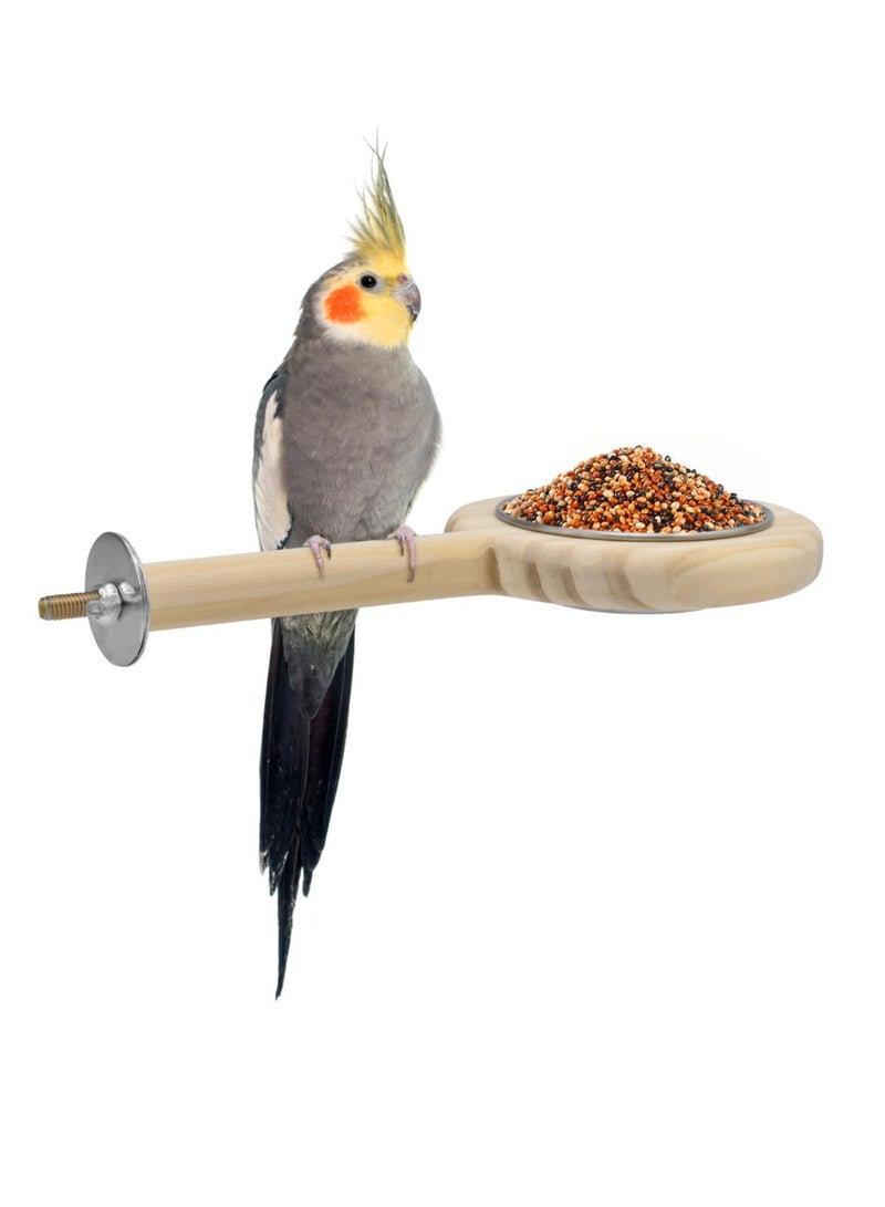 Bird Perch Bird Feeding Cup, Parrot Wood Perch Stand Toy, Bird Cage Accessory for Parakeet