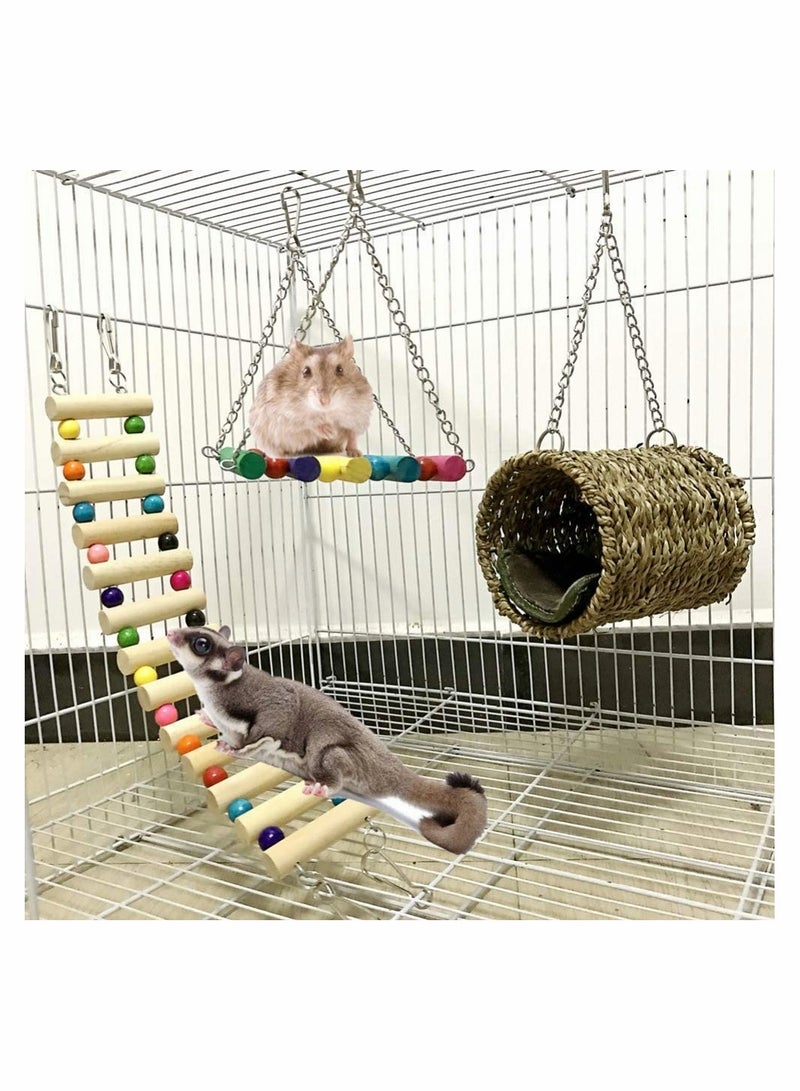 Pet Hammock Hamster Hanging Toy 3 Piece Set House Hanging Bed Cage Toys for Small Animal