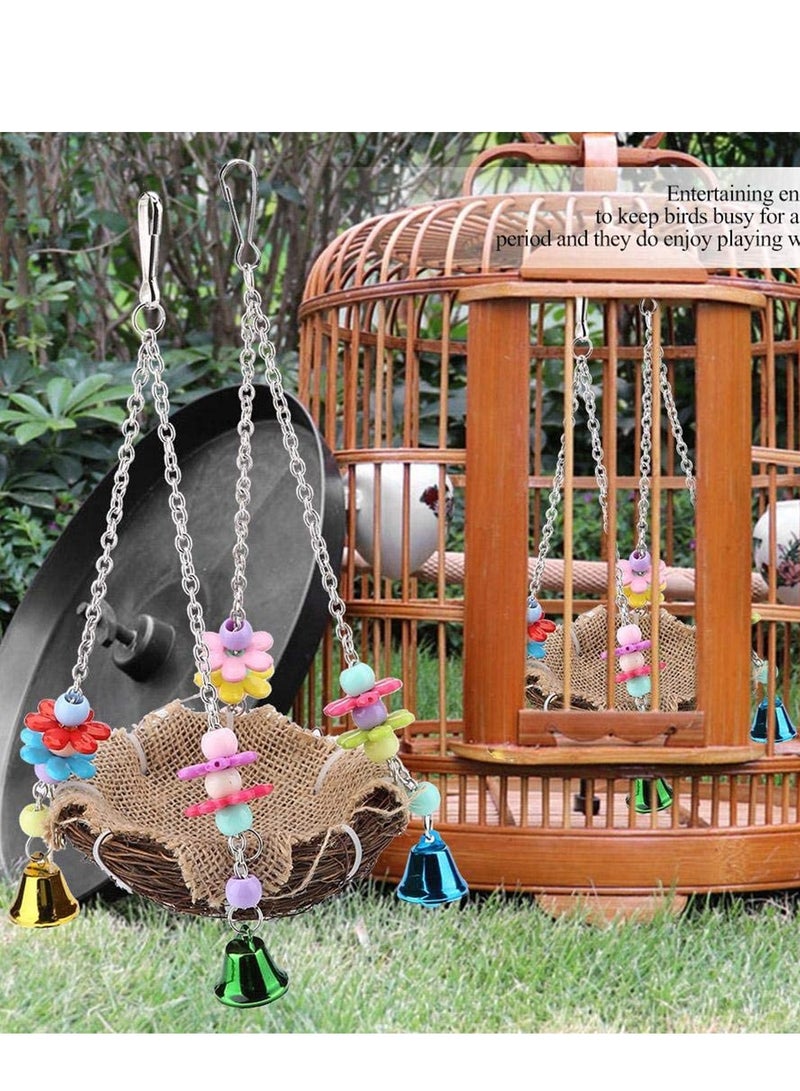 Hanging Bird Nest Bird Swing Toys with Bells Natural Rattan Winter Warm Nest Bird Cage Hammock for Cockatoo Macaw Grey Budgie Parakeet Cockatiel Lovebird Finch