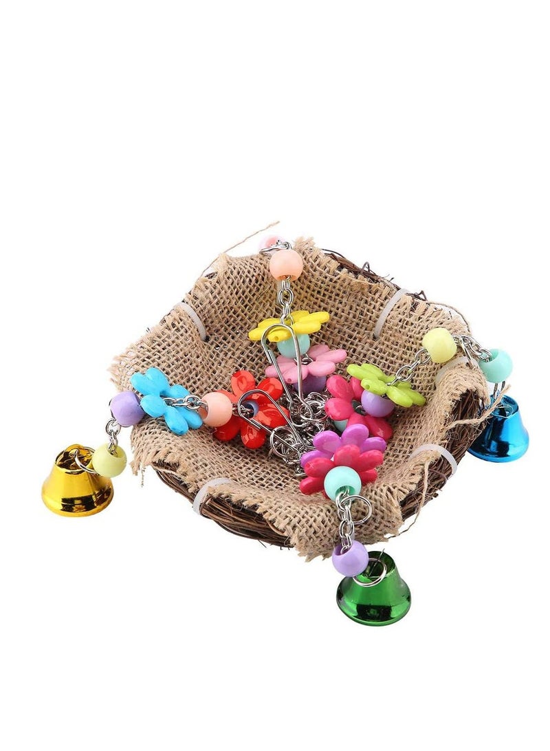 Hanging Bird Nest Bird Swing Toys with Bells Natural Rattan Winter Warm Nest Bird Cage Hammock for Cockatoo Macaw Grey Budgie Parakeet Cockatiel Lovebird Finch