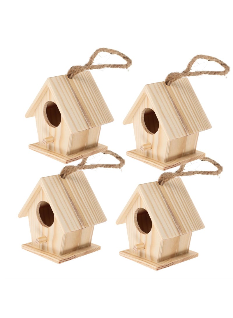 Mini Hanging Wooden Bird Houses, 4 Pcs Charming Cage Ornament Crafts for Garden and Courtyard Decor, Perfect Birdhouses for Outdoor