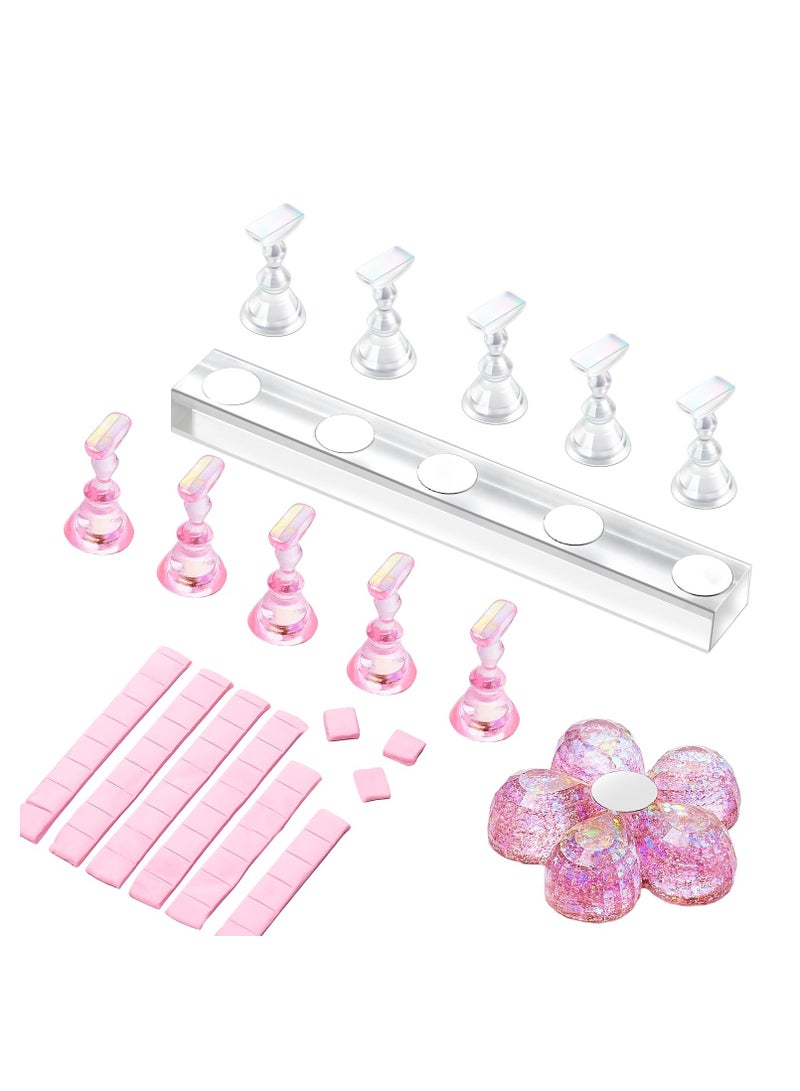 Makartt Nail Stand for Press On Nails Display Practice Art Magnetic Fake Nail Holder for Painting Nails Stand for False Nail Designs with Reusable Putty for Home DIY Beginner Salon Supplies