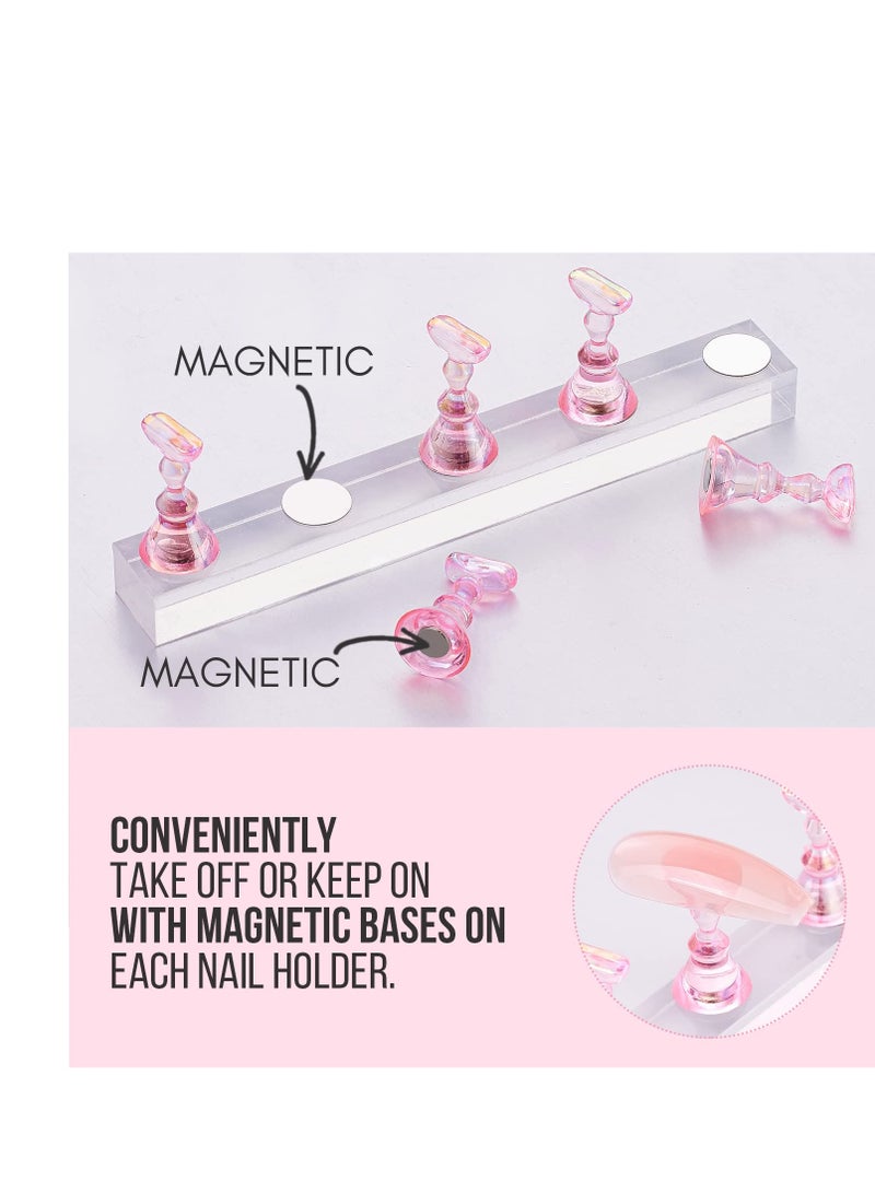 Makartt Nail Stand for Press On Nails Display Practice Art Magnetic Fake Nail Holder for Painting Nails Stand for False Nail Designs with Reusable Putty for Home DIY Beginner Salon Supplies