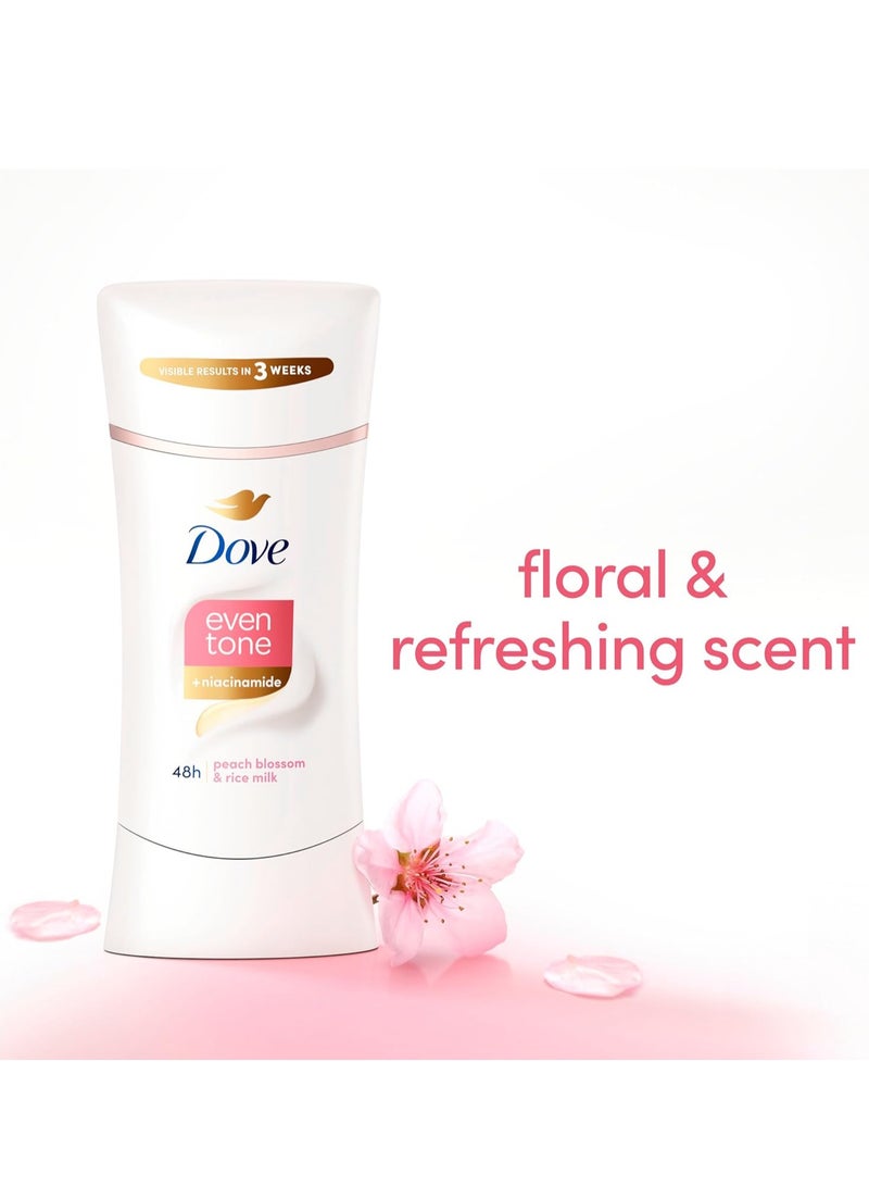 Dove Even Tone Antiperspirant Deodorant Stick Peach Blossom & Rice Milk 3 Count 2.6 oz