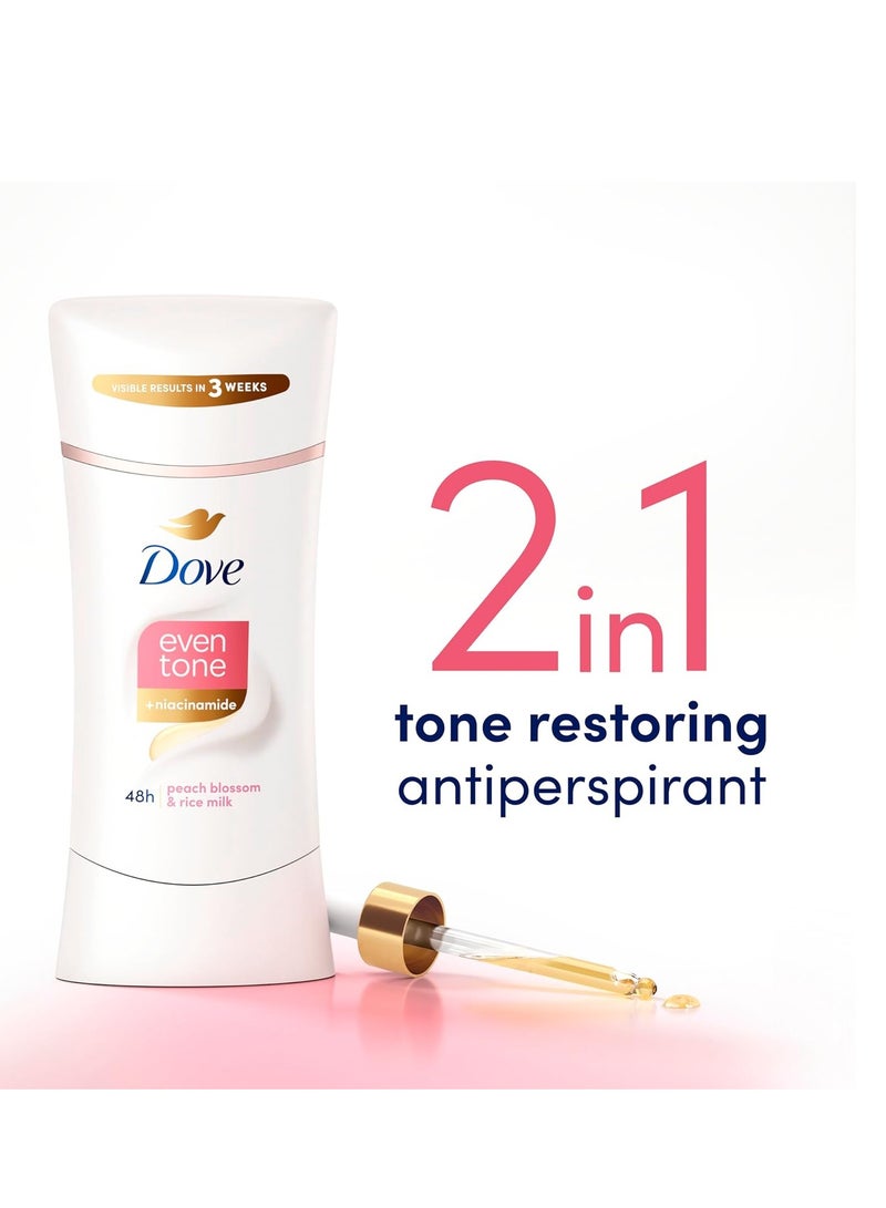 Dove Even Tone Antiperspirant Deodorant Stick Peach Blossom & Rice Milk 3 Count 2.6 oz