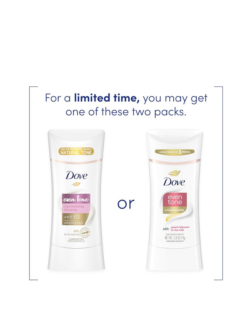 Dove Even Tone Antiperspirant Deodorant Stick Peach Blossom & Rice Milk 3 Count 2.6 oz