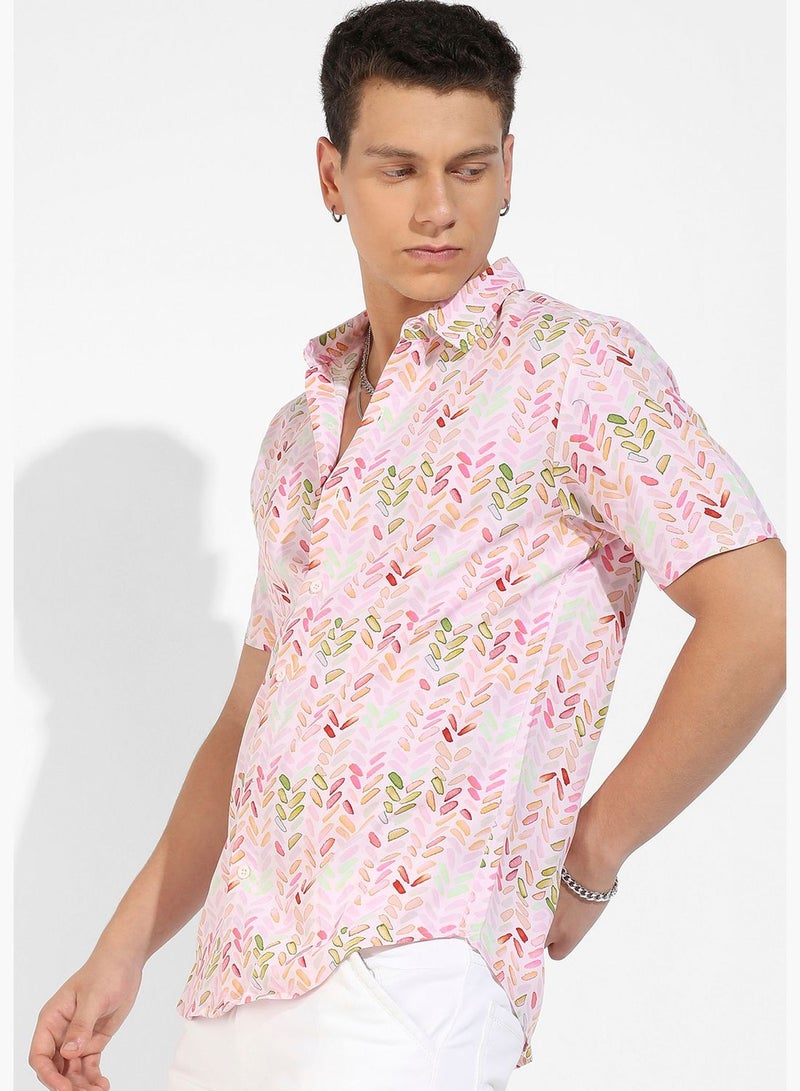 Printed Spread Collar Short Sleeve Shirt