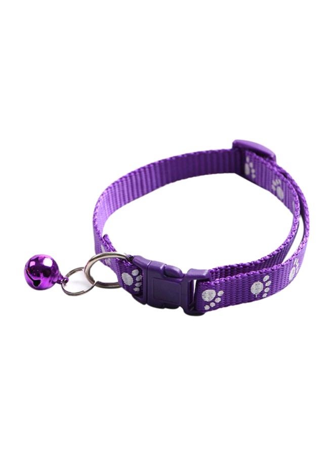 Paw Printed Pet Collar With Bell Purple/White