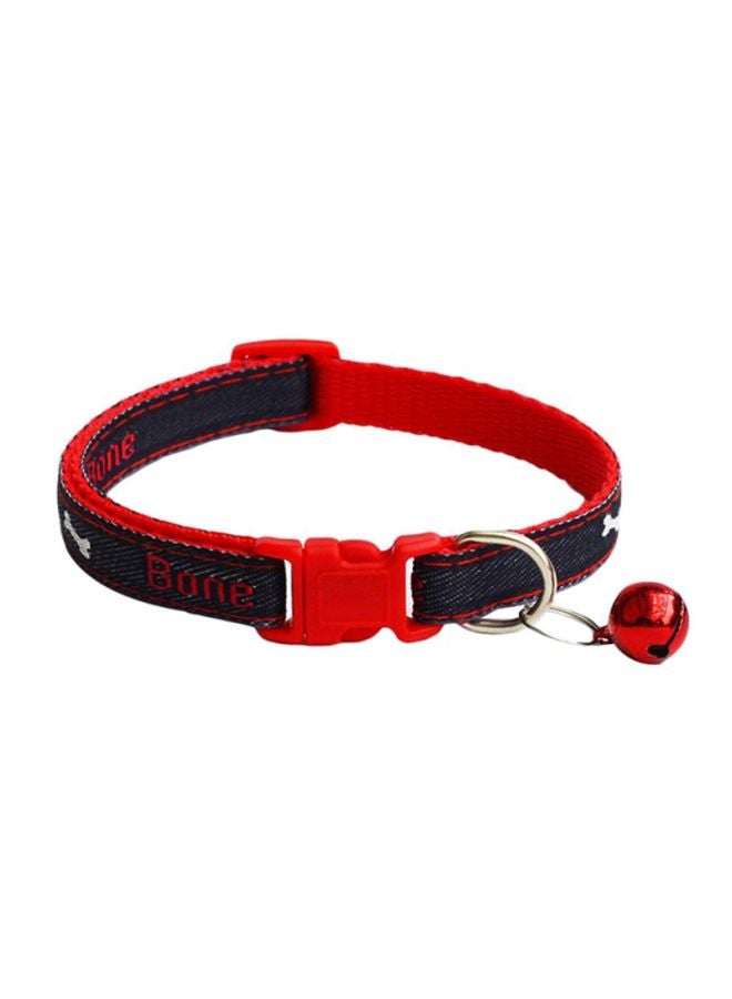 Adjustable Denim Collar With Bell Bone Print Red/Black