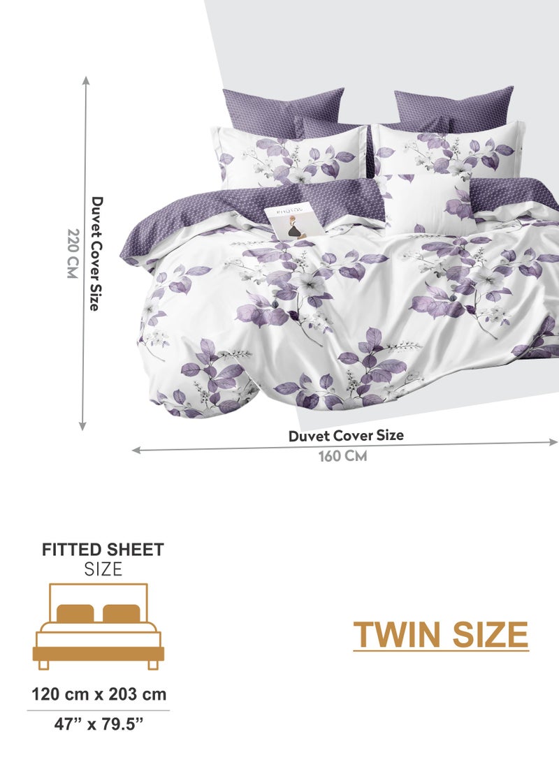 Duvet Cover Set 4-Pcs Twin Size Printed Bed Set Fits (100x200 CM) With Fitted Sheet Pillow Sham And Pillow Cases (Without Filler),Lavender Grey