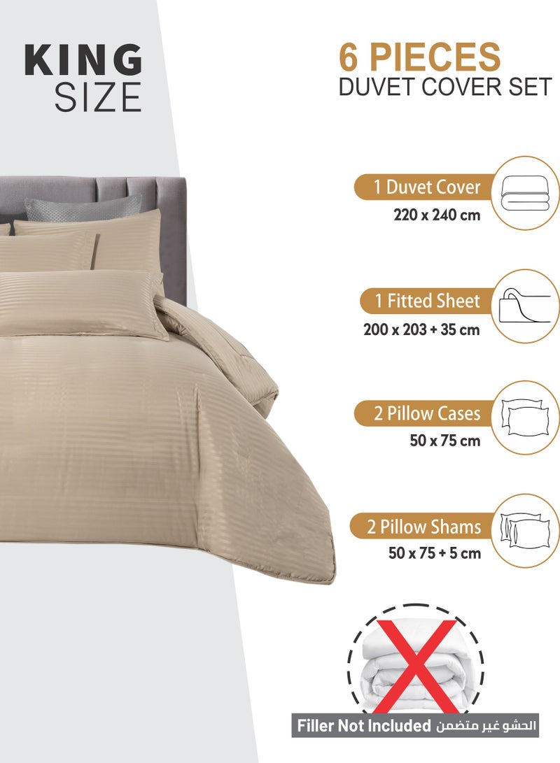 Duvet Set 6-Pcs King Size Striped Microfiber Bed Set Fits(200x200 CM) With Duvet Cover Fitted Sheet PillowSham And Pillowcases(Without Filler),Linen