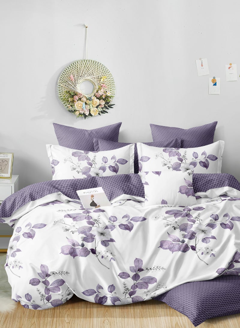 Duvet Cover Set 6-Pcs King Size Printed Bed Set Fits (200x200 CM) With Fitted Sheet PillowSham And Pillow Cases (Without Filler),Lavender Grey