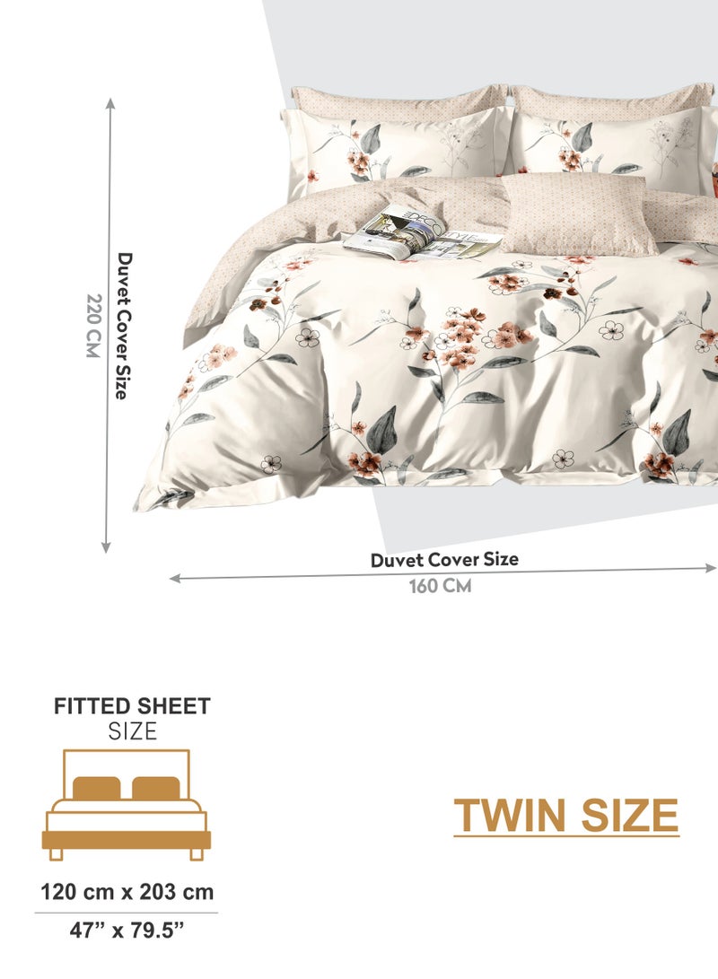 Duvet Cover Set 4-Pcs Twin Size Printed Bed Set Fits (100x200 CM) With Fitted Sheet Pillow Sham And Pillow Cases (Without Filler),Linen