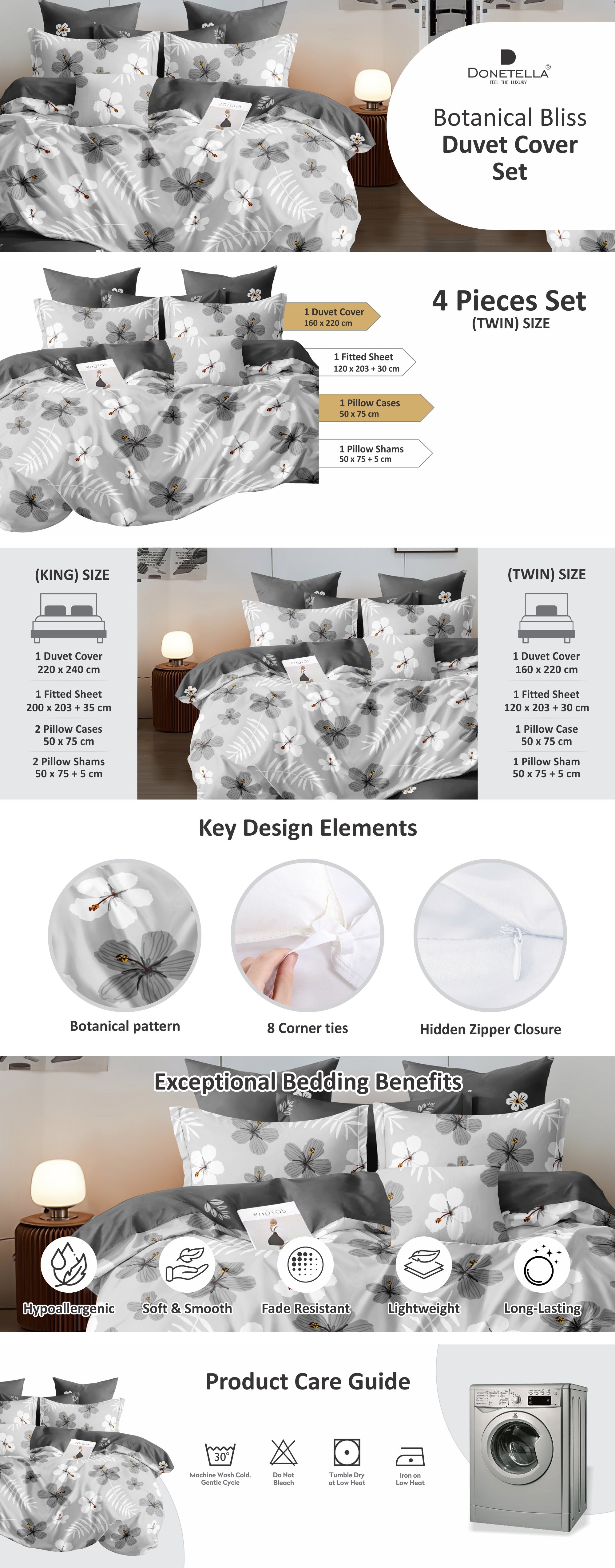 Duvet Cover Set 4-Pcs Twin Size Printed Bed Set Fits (100x200 CM) With Fitted Sheet Pillow Sham And Pillow Cases (Without Filler),Star Dust