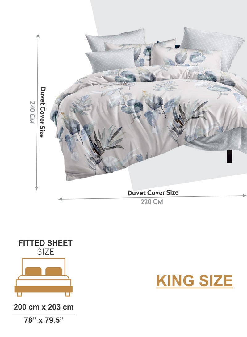 Duvet Cover Set 6-Pcs King Size Printed Bed Set Fits (200x200 CM) With Fitted Sheet PillowSham And Pillow Cases (Without Filler),Grey