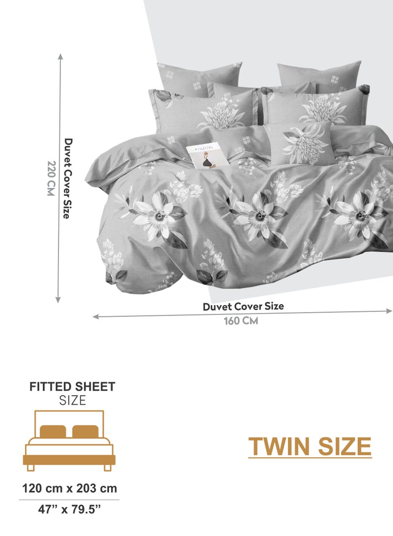 Duvet Cover Set 4-Pcs Twin Size Printed Bed Set Fits (100x200 CM) With Fitted Sheet Pillow Sham And Pillow Cases (Without Filler),Pastel Grey