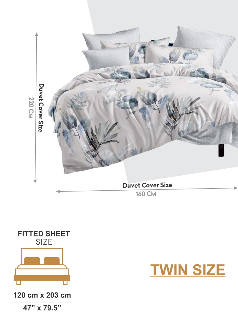 Duvet Cover Set 4-Pcs Twin Size Printed Bed Set Fits (100x200 CM) With Fitted Sheet Pillow Sham And Pillow Cases (Without Filler),Grey