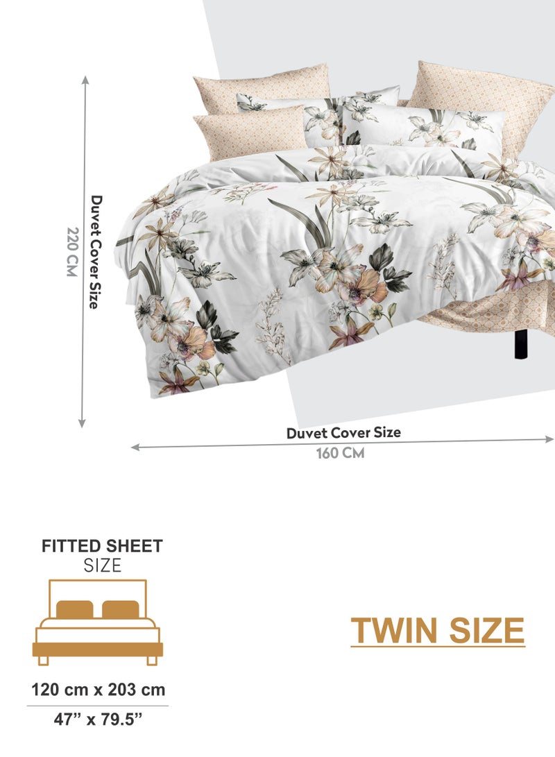 Duvet Cover Set 4-Pcs Twin Size Printed Bed Set Fits (100x200 CM) With Fitted Sheet Pillow Sham And Pillow Cases (Without Filler),Soft Peach