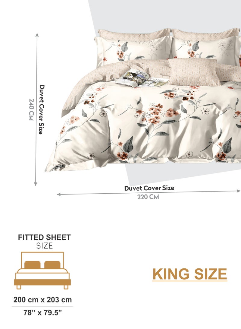 Duvet Cover Set 6-Pcs King Size Printed Bed Set Fits (200x200 CM) With Fitted Sheet PillowSham And Pillow Cases (Without Filler),Linen