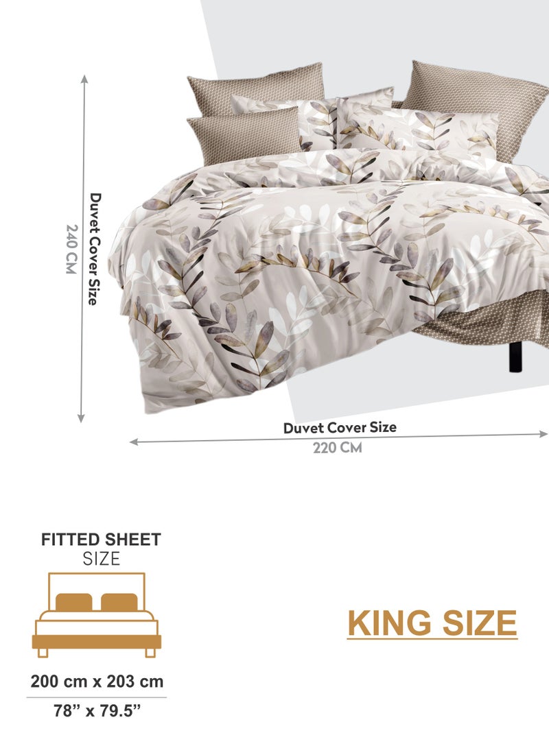 Duvet Cover Set 6-Pcs King Size Printed Bed Set Fits (200x200 CM) With Fitted Sheet PillowSham And Pillow Cases (Without Filler),Silk