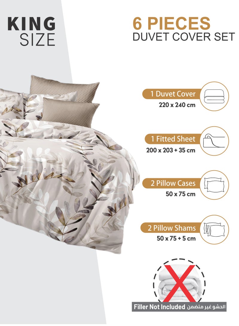 Duvet Cover Set 6-Pcs King Size Printed Bed Set Fits (200x200 CM) With Fitted Sheet PillowSham And Pillow Cases (Without Filler),Silk